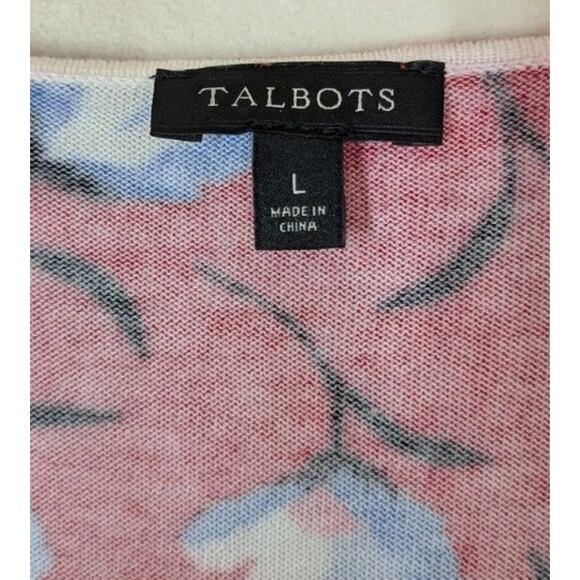 Talbots Womens Sweater Red Blue Floral Lightweight Puff Short Sleeve Size Large - Picture 3 of 9